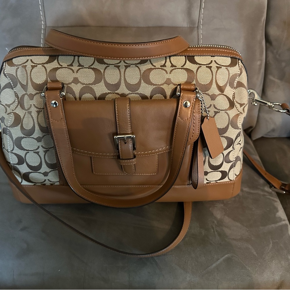 Coach Brown and Tan Signature Bag